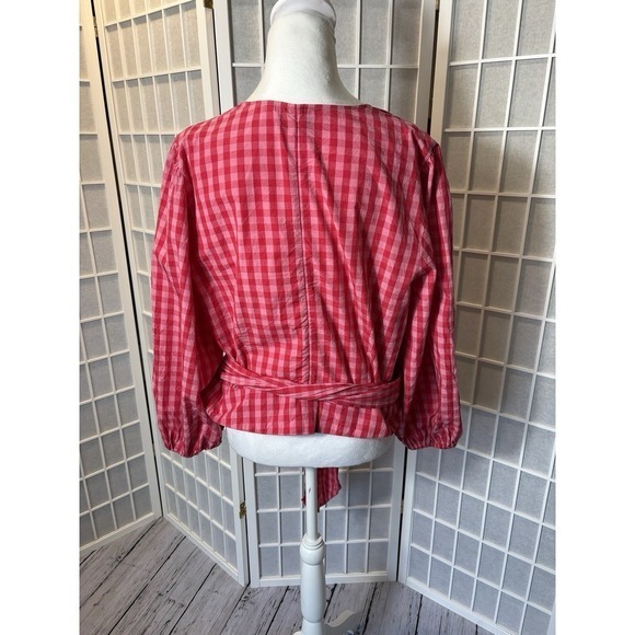 Draper James Eloquii Red & White Gingham Print Blouse 14 Rockabilly Coquette - Picture 4 of 10